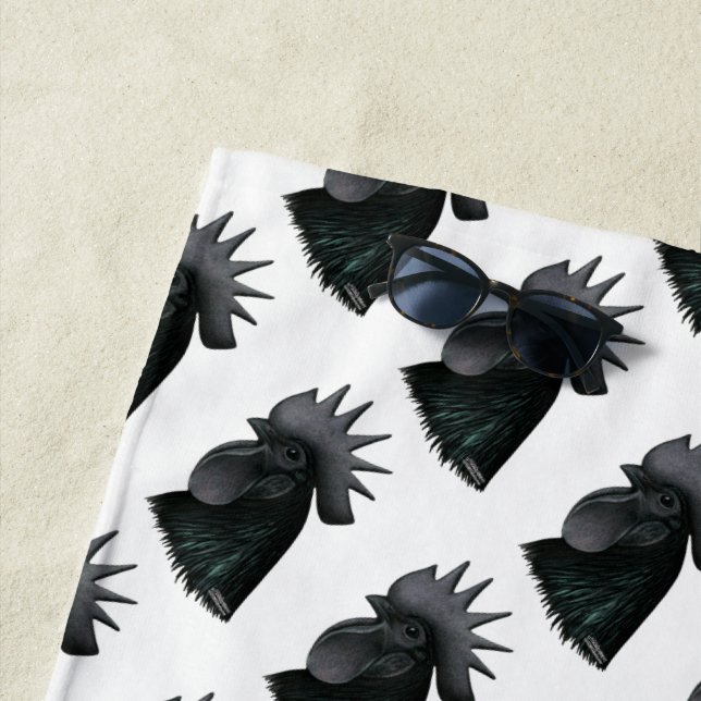 Ayam Cemani Rooster Head Beach Towel (In Situ)