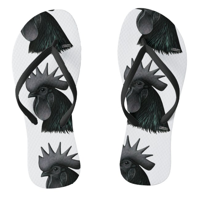 Ayam Cemani Rooster Head Flip Flops (Footbed)