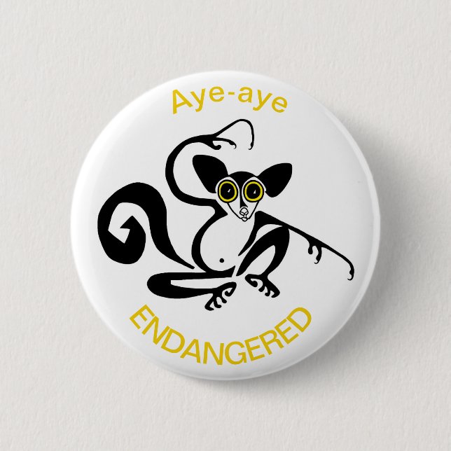 AYE-AYE - Endangered animal graphic- Madagascar 6 Cm Round Badge (Front)