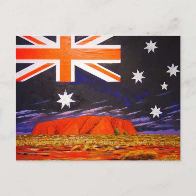 Ayers rock and australian flag postcard (Front)