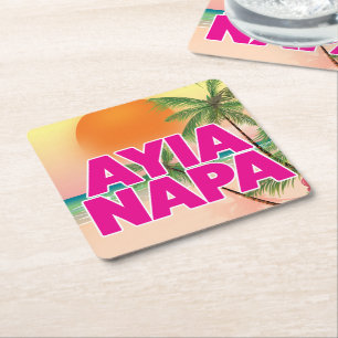 Ayia Napa Holiday poster Square Paper Coaster