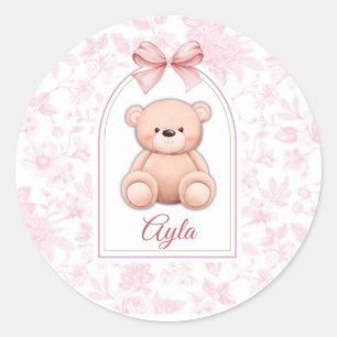 Ayla   Custom Pink Teddy Bear Nursery Design  Classic Round Sticker