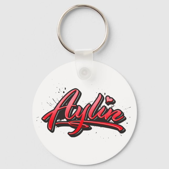 Aylin red Heart Graffiti Schlüsselanhänger Key Ring (Front)