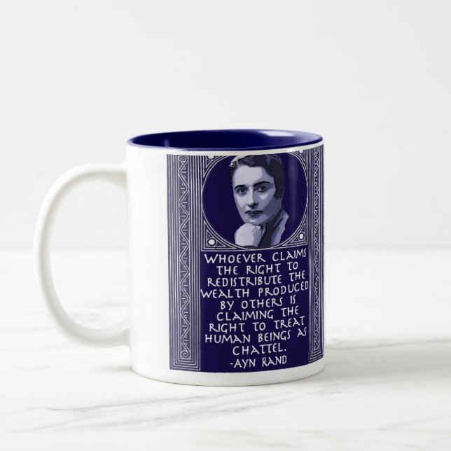 Ayn Rand on Redistribution of Wealth Two-Tone Coffee Mug (Left)