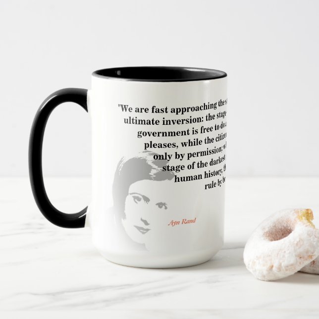 Ayn Rand Quote On The Ultimate Inversion Mug (With Donut)