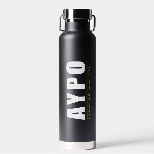 AYPO Water Bottle Black with White Logo (Front)