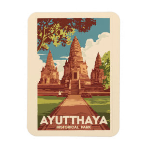 Ayutthaya Historical Park Illustration Travel Art Magnet