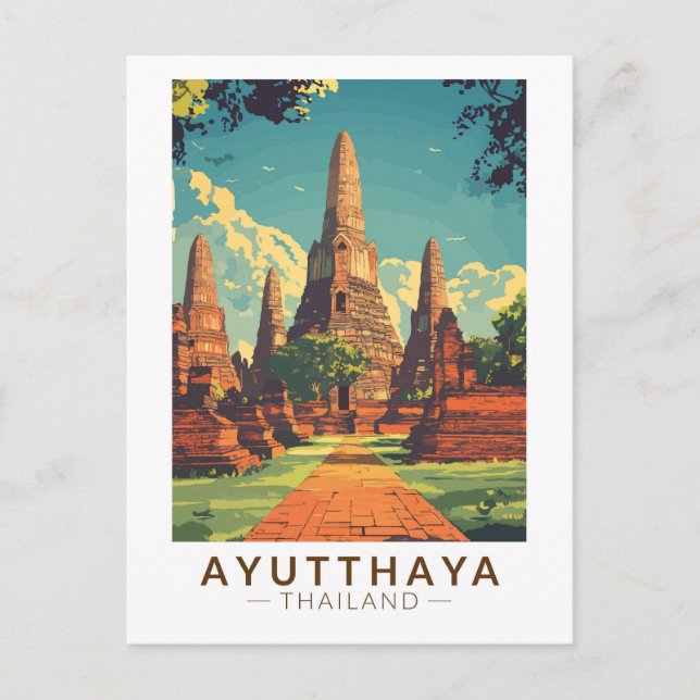 Ayutthaya Thailand Illustration Travel Art Vintage Postcard (Front)