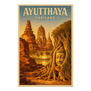 Ayutthaya, Thailand, in a timeless retro Poster