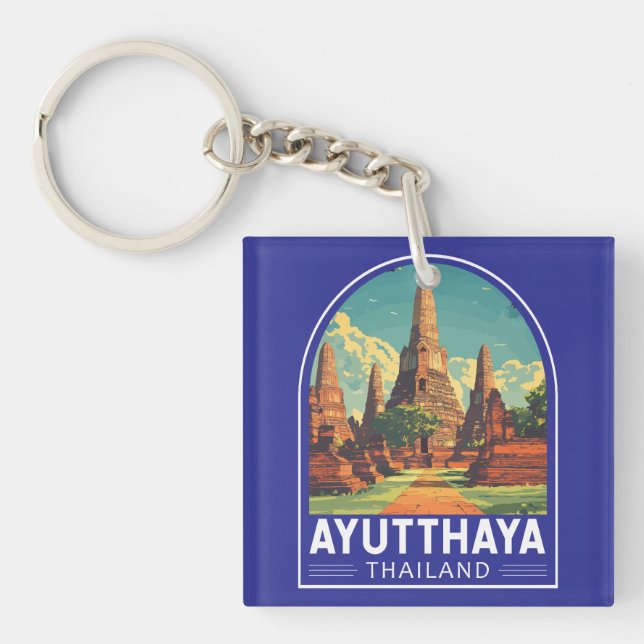 Ayutthaya Thailand Travel Art Emblem Key Ring (Front)