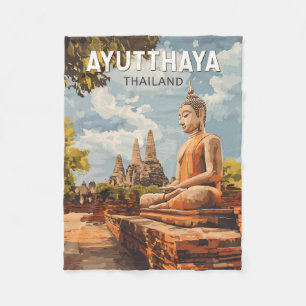 Ayutthaya Thailand Travel Art Vintage Fleece Blanket