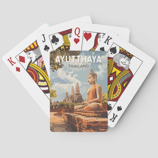 Ayutthaya Thailand Travel Art Vintage Playing Cards (Back)