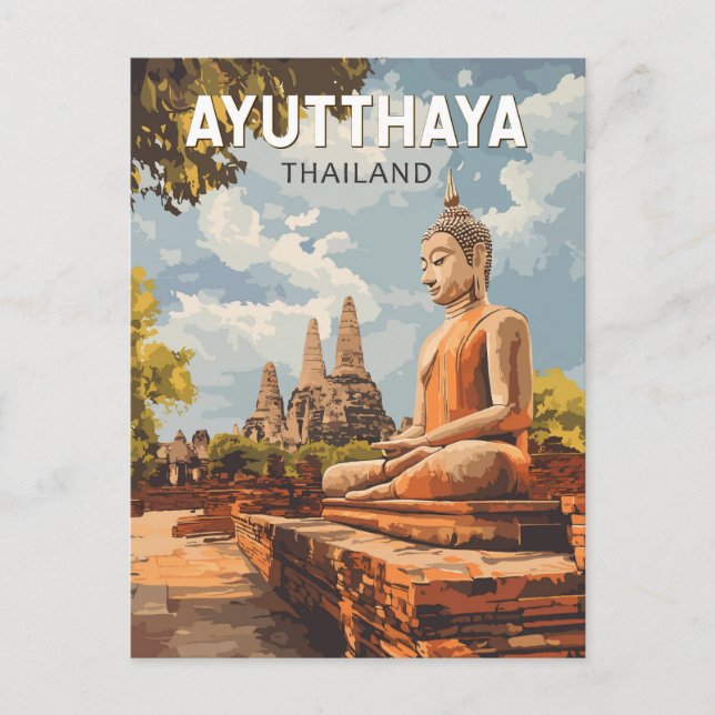 Ayutthaya Thailand Travel Art Vintage Postcard (Front)