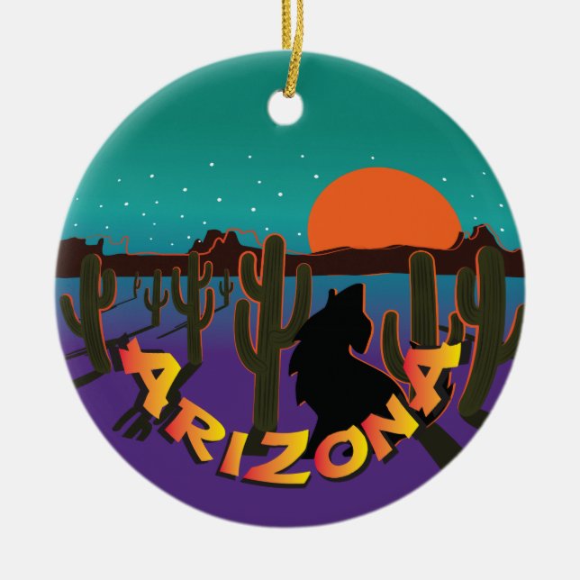 AZ  Arizona Christmas Howling Coyote Ceramic Tree Decoration (Front)
