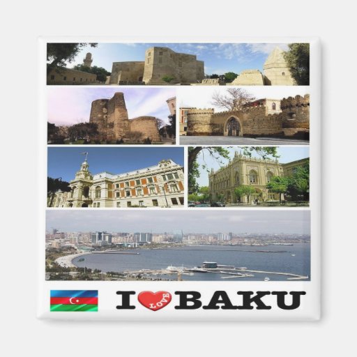 Image of AZ - Azerbaijan - Baku - I Love - Collage Magnet