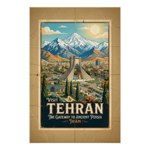 Azadi Tower & Alborz Mountains Iran Travel Poster