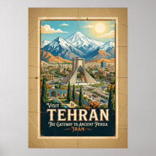 Azadi Tower & Alborz Mountains Iran Travel Poster