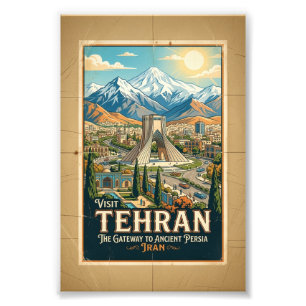 Azadi Tower & Alborz Mountains Iran Travel Poster
