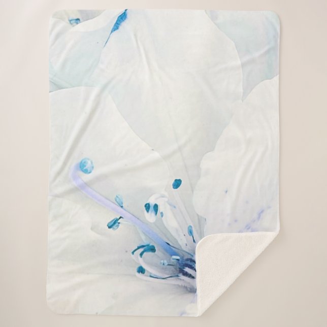 **  Azalea Art Painting Flowers White Teal  Sherpa Blanket (Front)