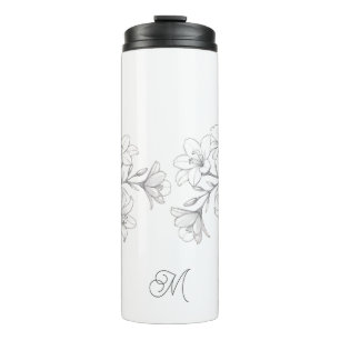 Azalea Floral Delicate Pencil Sketch Thermal Tumbler