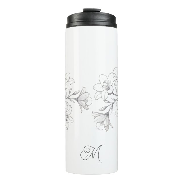 Azalea Floral Delicate Pencil Sketch Thermal Tumbler (Front)
