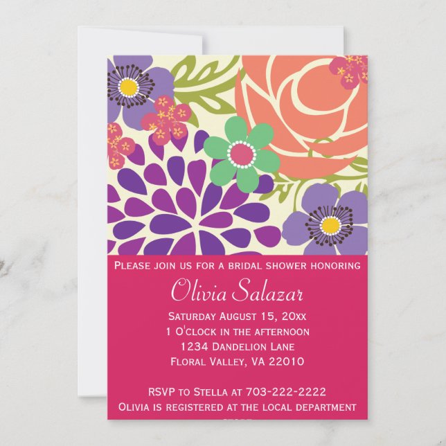 Azalea Floral Garden Bridal Shower Invitation (Front)