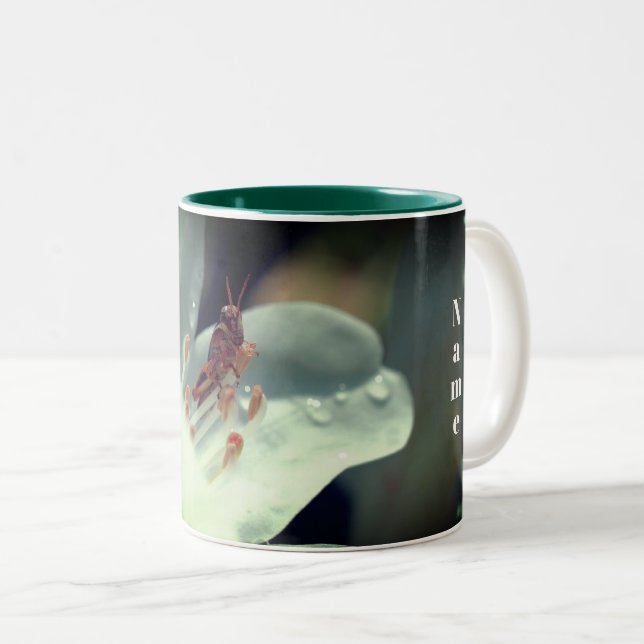 Azalea Flower And Grasshopper Personalised  Two-Tone Coffee Mug (Front Right)