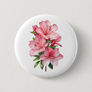Azalea flower watercolor painting 6 cm round badge