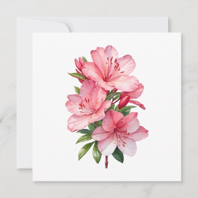 Azalea flower watercolor painting invitation (Front)