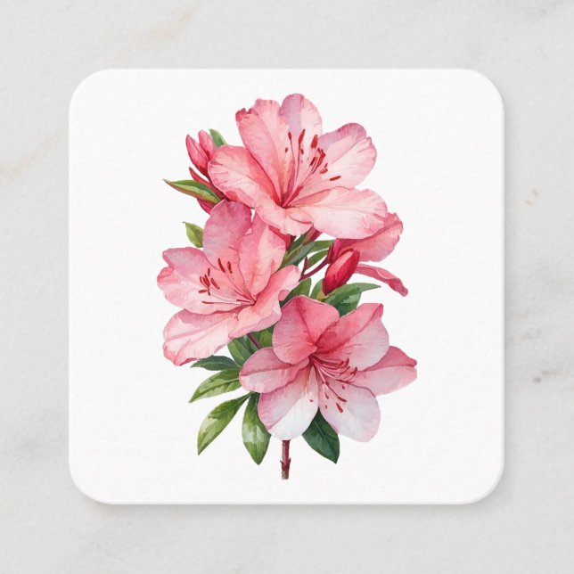 Azalea flower watercolor painting square business card (Front)