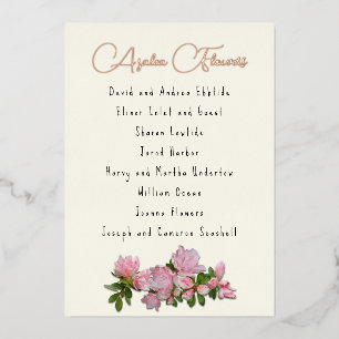 Azalea Flowers Guest List Table Name Foil Cards