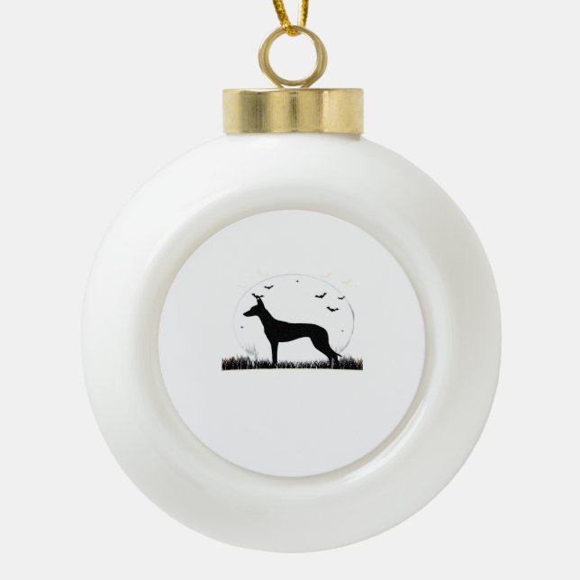 Azawakh Dog – Halloween Moon Silhouette Classic T- Ceramic Ball Christmas Ornament (Front)
