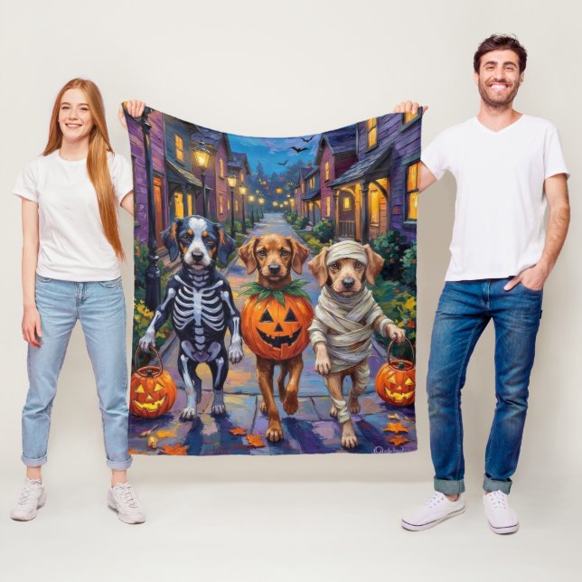 Azawakh Dogs Trick-or-Treating Halloween Costumes Fleece Blanket (In Situ)
