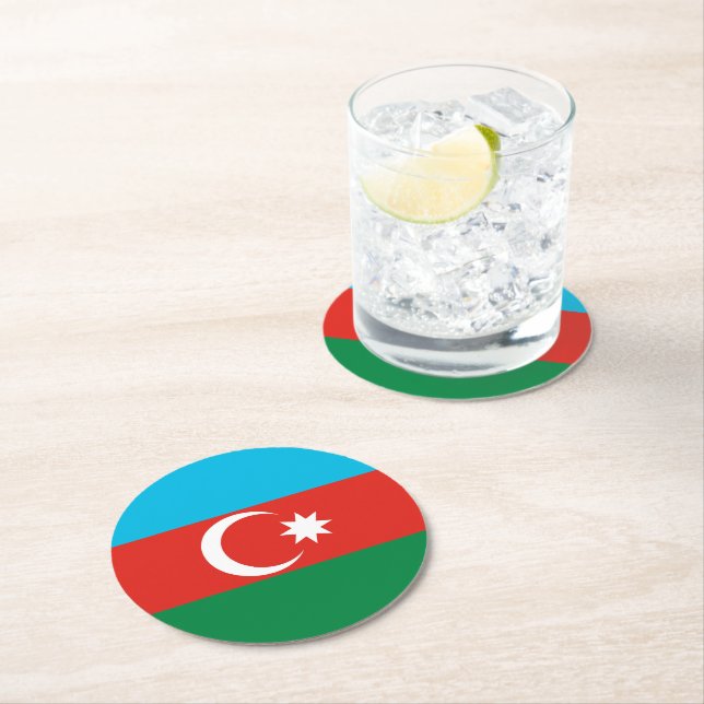 Azerbaijan flag round paper coaster (Insitu)