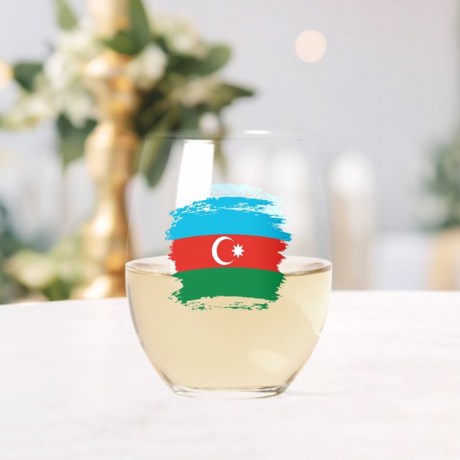 Azerbaijan flag stemless wine glass (Insitu (Wedding))