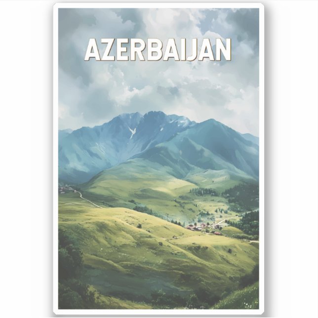 Azerbaijan Illustration Travel Art Vintage (Front)