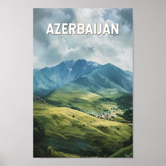 Azerbaijan Illustration Travel Art Vintage Poster (Front)