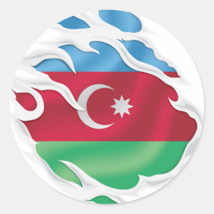 Azerbaijan Ripped Flag Classic Round Sticker