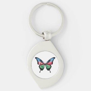 Azerbaijan Swallowtail Butterfly Flag Sticker Key Ring
