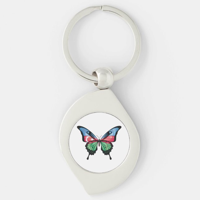 Azerbaijan Swallowtail Butterfly Flag Sticker Key Ring (Front)
