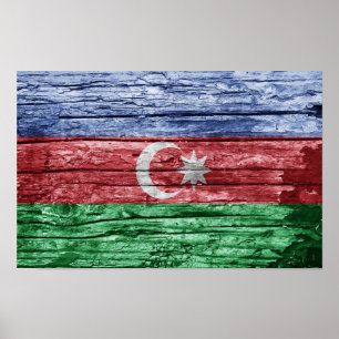 Azerbaijan wooden flag poster
