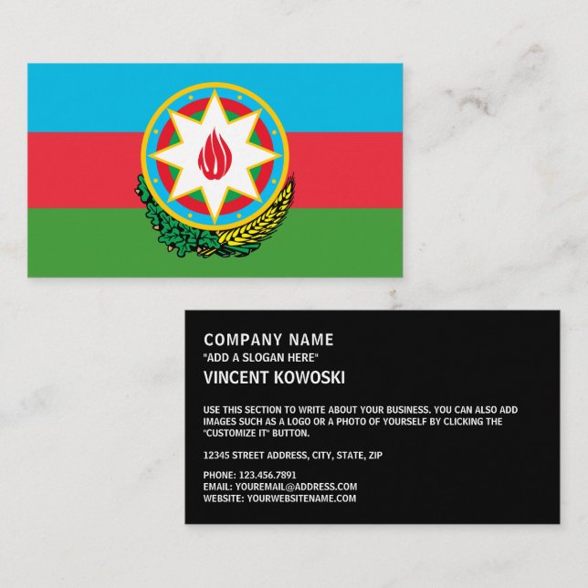 Azerbaijani Flag and National Emblem, Azerbaijan Business Card (Front/Back)