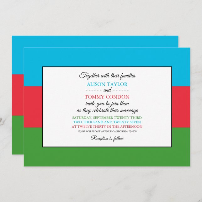 Azerbaijani Flag, Flag of Azerbaijan Wedding Invitation (Front/Back)