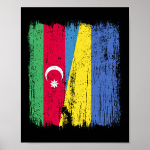 Azerbyijan Ukraine Half Flag Azeri Ukrainian Herit Poster