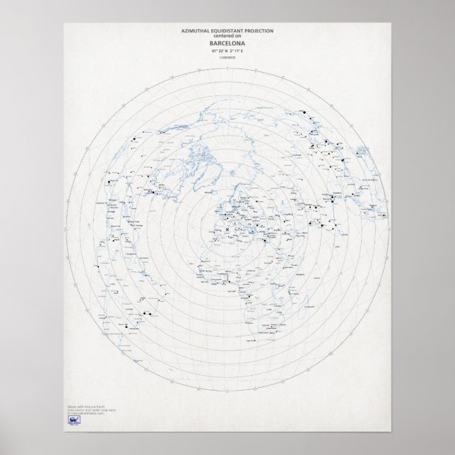 Azimuthal world map Barcelona Poster (Front)
