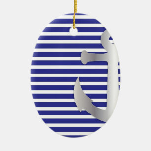 Aziza Stripes & Marine Blue Seaman Ceramic Tree Decoration