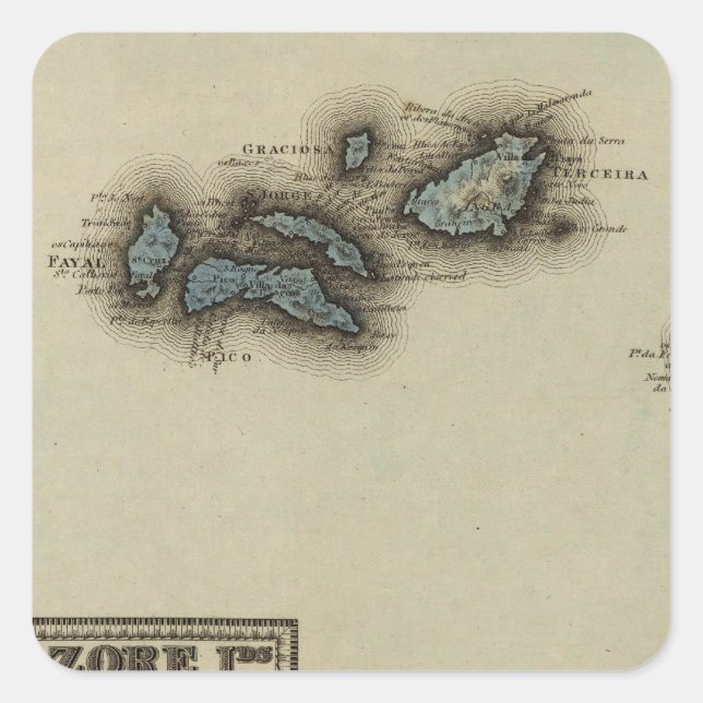 Azore Islands Atlas Map Square Sticker (Front)