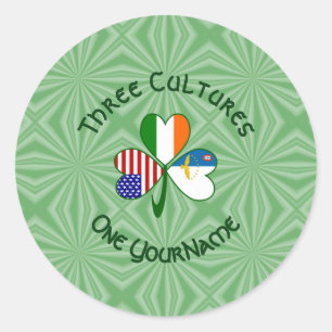 Azorean Irish American Flags Shamrock Personalised Classic Round Sticker