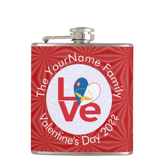 Azorean LOVE Hearth Flag Valentine Personalised  Hip Flask (Front)