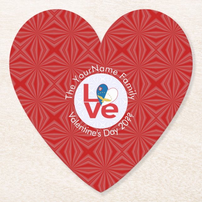 Azorean LOVE Hearth Flag Valentine Personalised  Paper Coaster (Front)